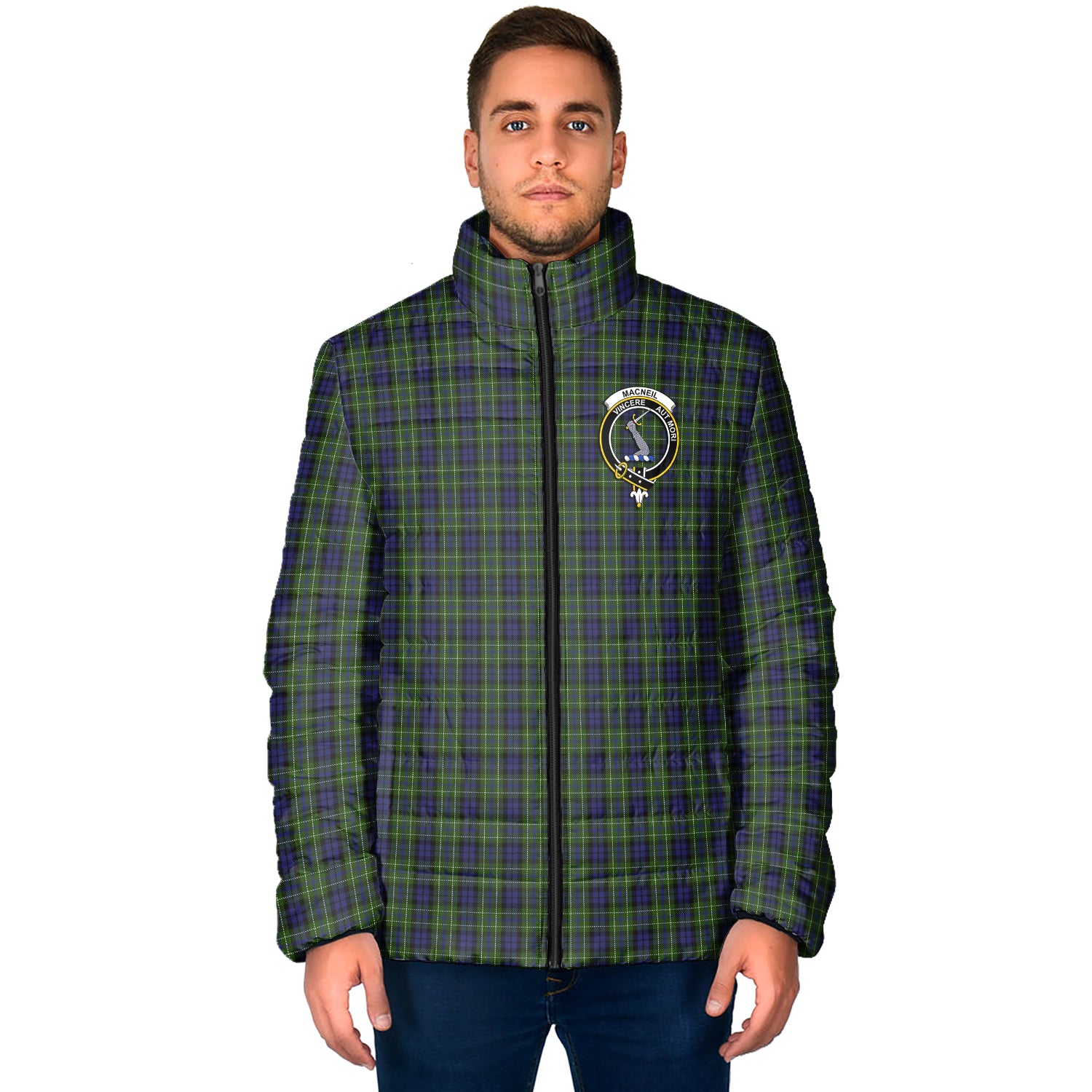 MacNeil of Colonsay Tartan Padded Jacket with Family Crest - Tartan Vibes Clothing