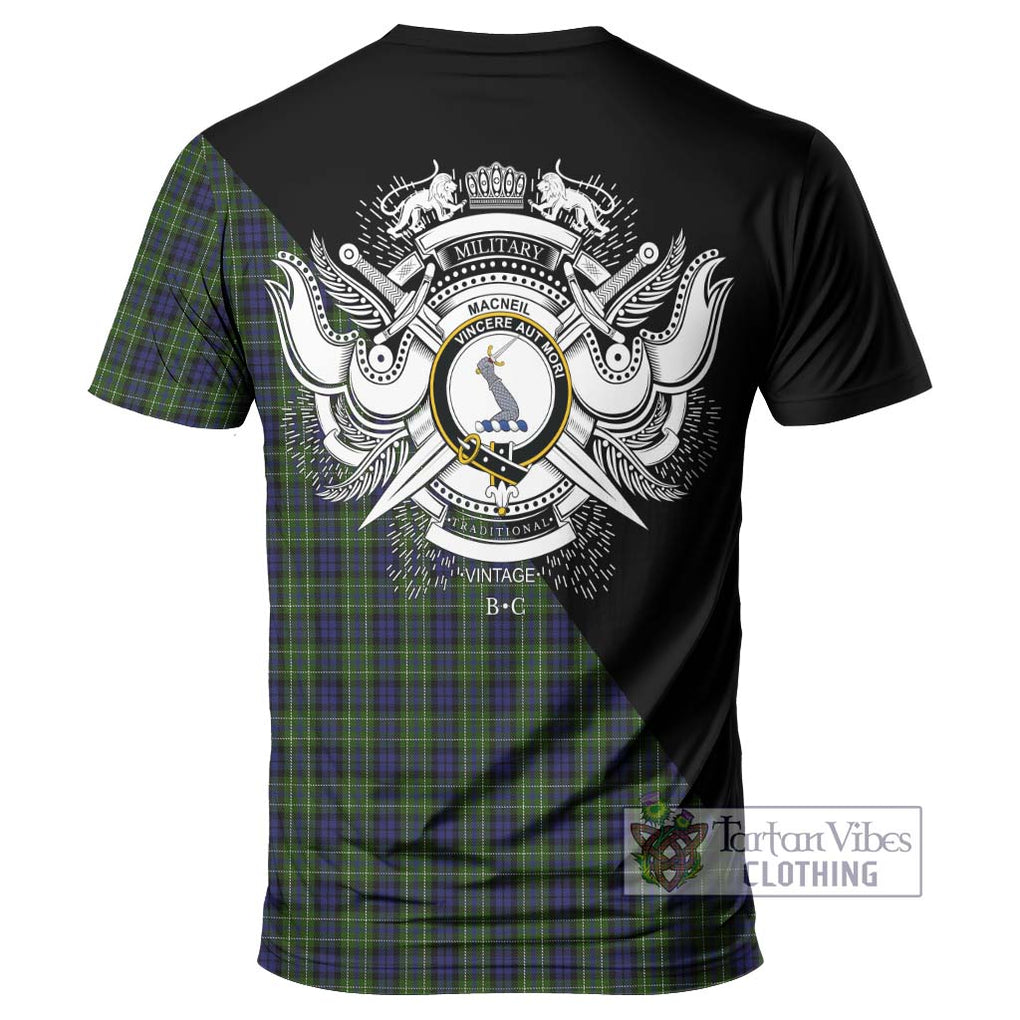 MacNeil of Colonsay Tartan T-Shirt with Family Crest and Military Logo Style - Tartanvibesclothing Shop