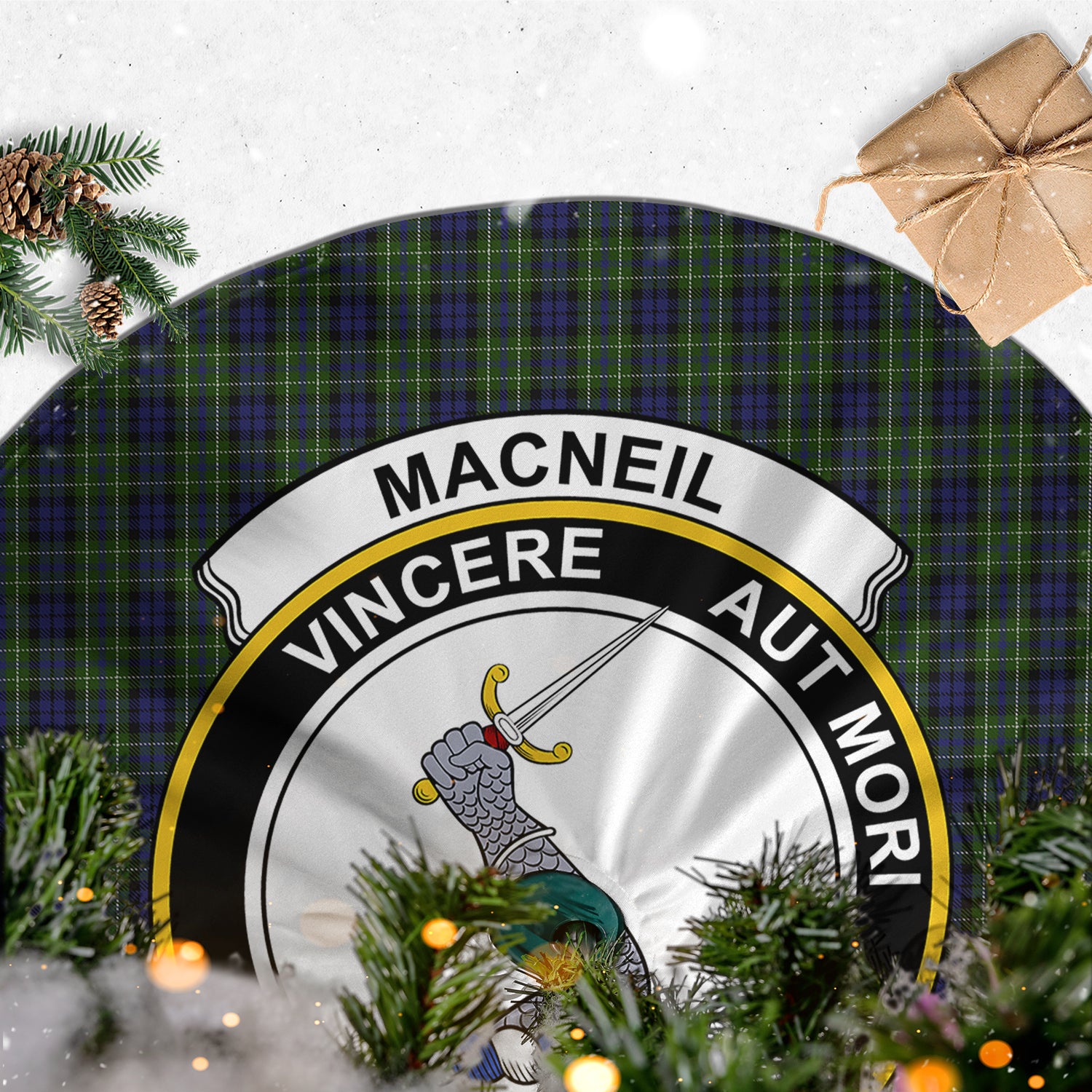 MacNeil of Colonsay Tartan Christmas Tree Skirt with Family Crest - Tartanvibesclothing