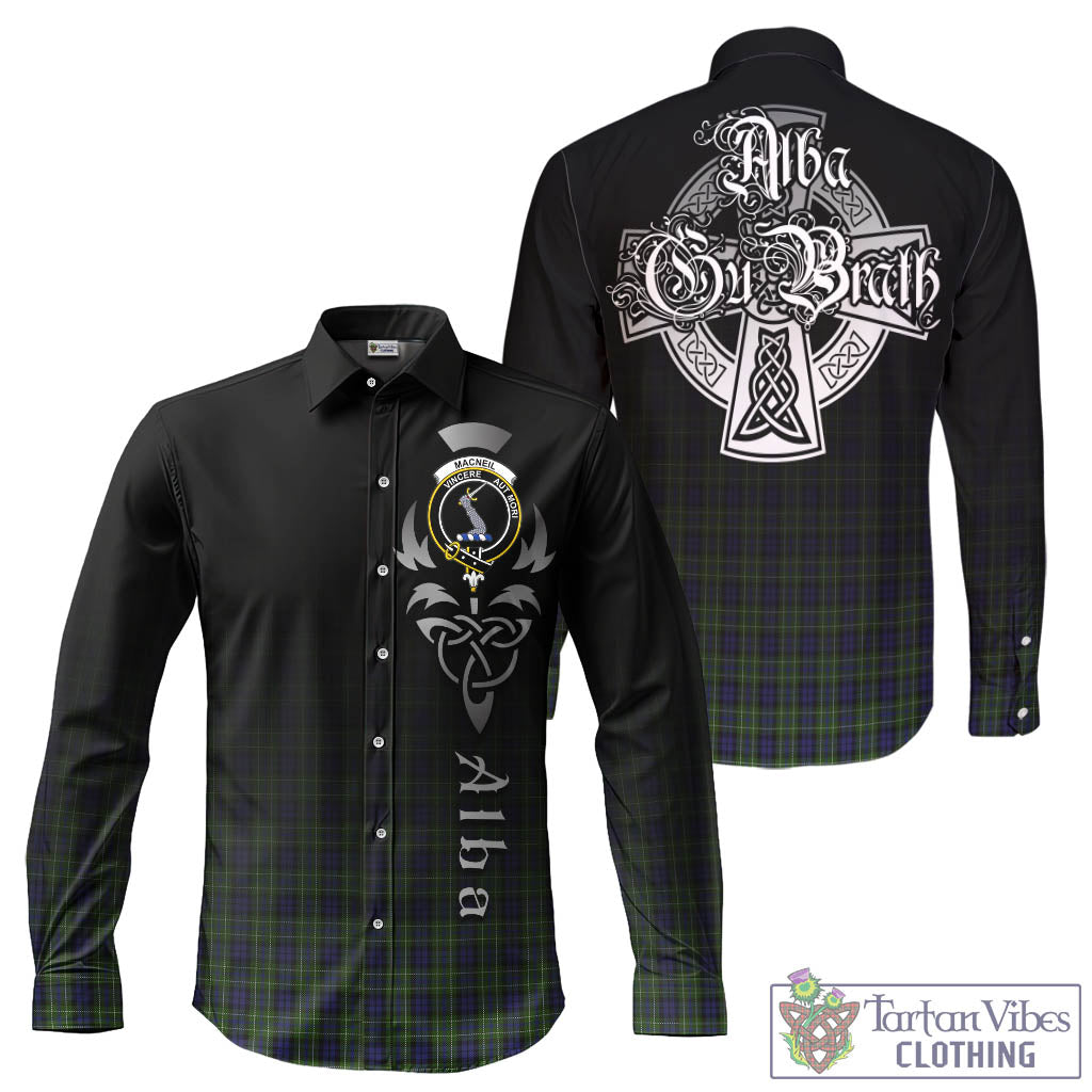 Tartan Vibes Clothing MacNeil of Colonsay Tartan Long Sleeve Button Up Featuring Alba Gu Brath Family Crest Celtic Inspired