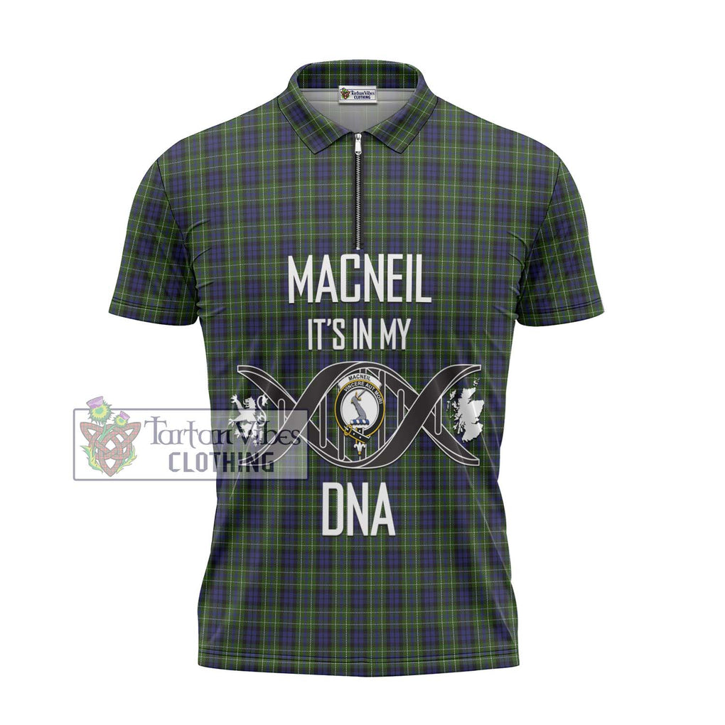 MacNeil of Colonsay Tartan Zipper Polo Shirt with Family Crest DNA In Me Style - Tartanvibesclothing Shop