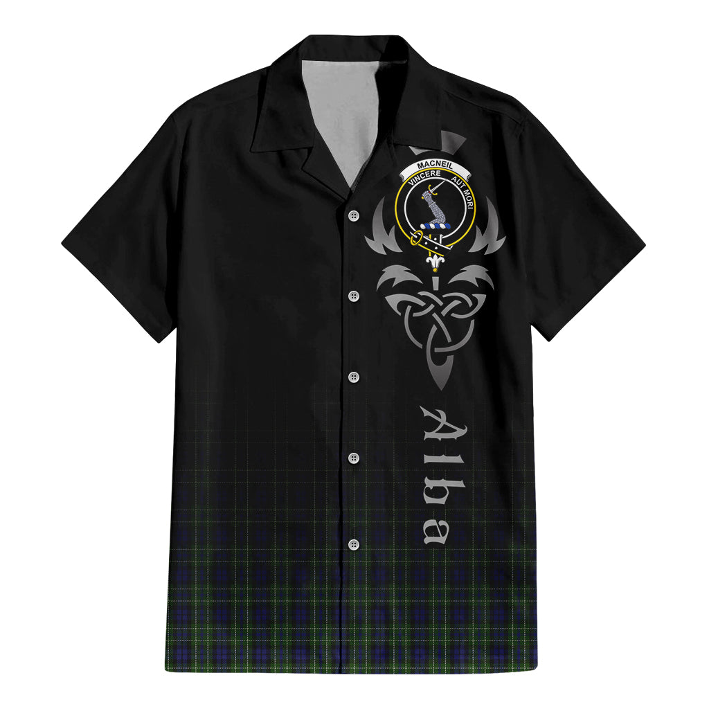 Tartan Vibes Clothing MacNeil of Colonsay Tartan Short Sleeve Button Up Featuring Alba Gu Brath Family Crest Celtic Inspired