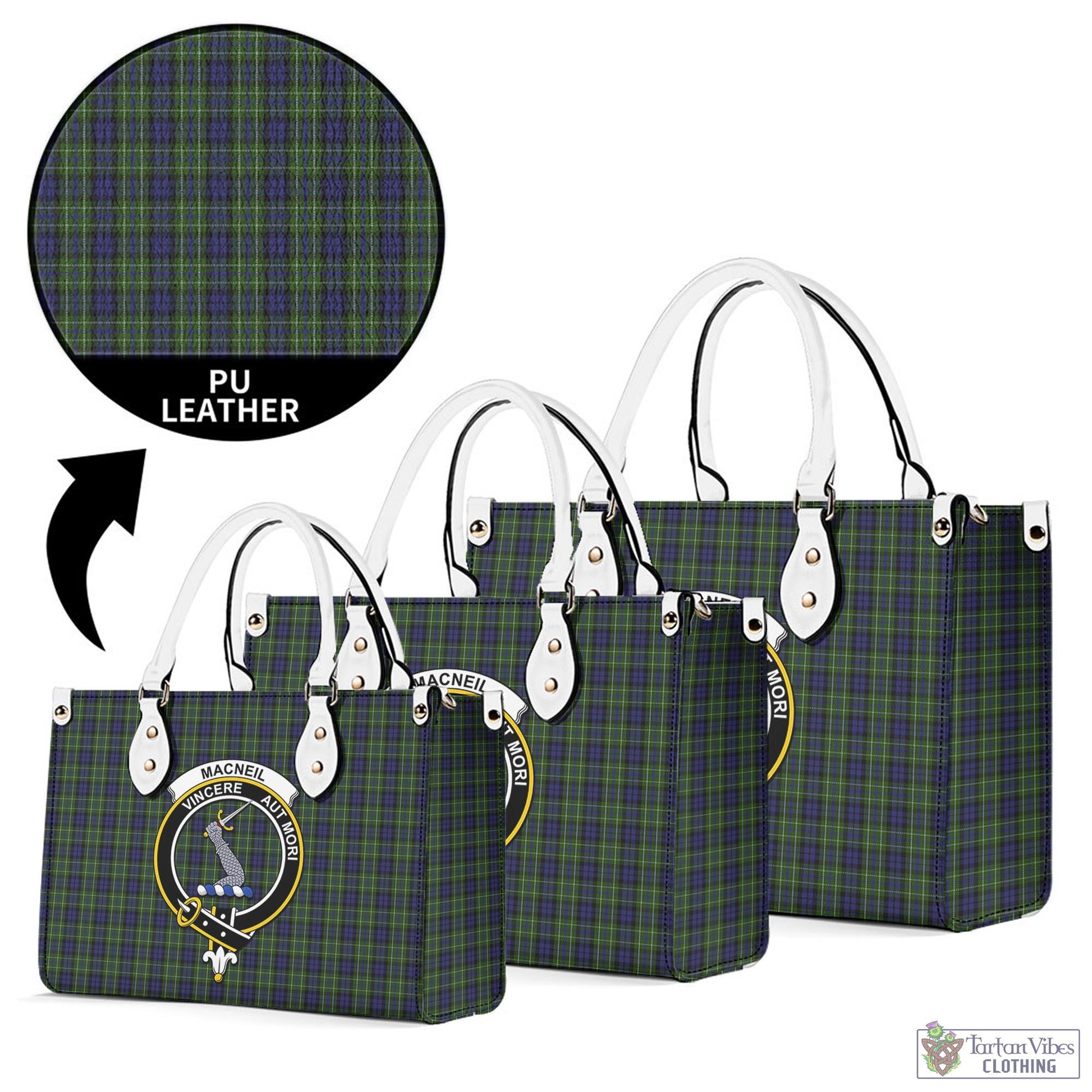 Tartan Vibes Clothing MacNeil of Colonsay Tartan Luxury Leather Handbags with Family Crest