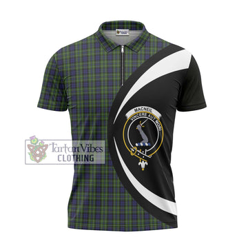 MacNeil of Colonsay Tartan Zipper Polo Shirt with Family Crest Circle Style