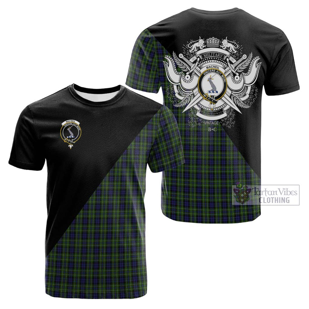 Tartan Vibes Clothing MacNeil of Colonsay Tartan Cotton T-shirt with Family Crest and Military Logo Style