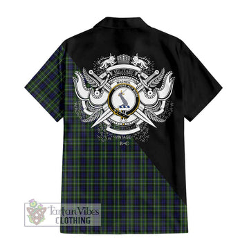 MacNeil of Colonsay Tartan Short Sleeve Button Shirt with Family Crest and Military Logo Style