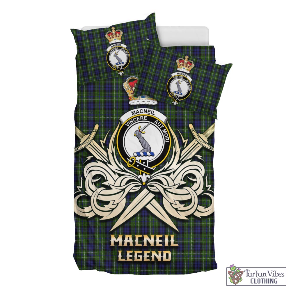 Tartan Vibes Clothing MacNeil of Colonsay Tartan Bedding Set with Clan Crest and the Golden Sword of Courageous Legacy