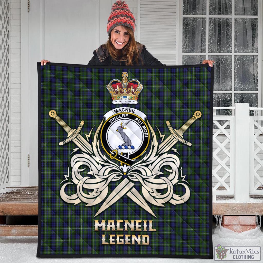 Tartan Vibes Clothing MacNeil of Colonsay Tartan Quilt with Clan Crest and the Golden Sword of Courageous Legacy