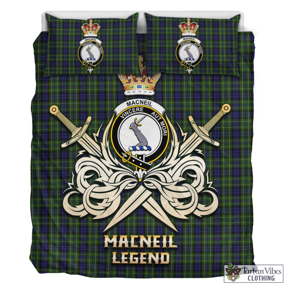 Tartan Vibes Clothing MacNeil of Colonsay Tartan Bedding Set with Clan Crest and the Golden Sword of Courageous Legacy