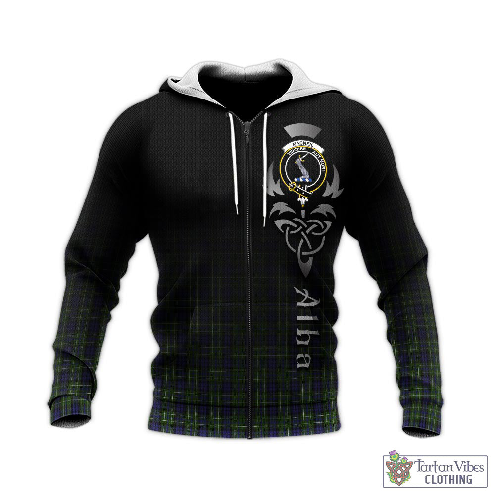 Tartan Vibes Clothing MacNeil of Colonsay Tartan Knitted Hoodie Featuring Alba Gu Brath Family Crest Celtic Inspired