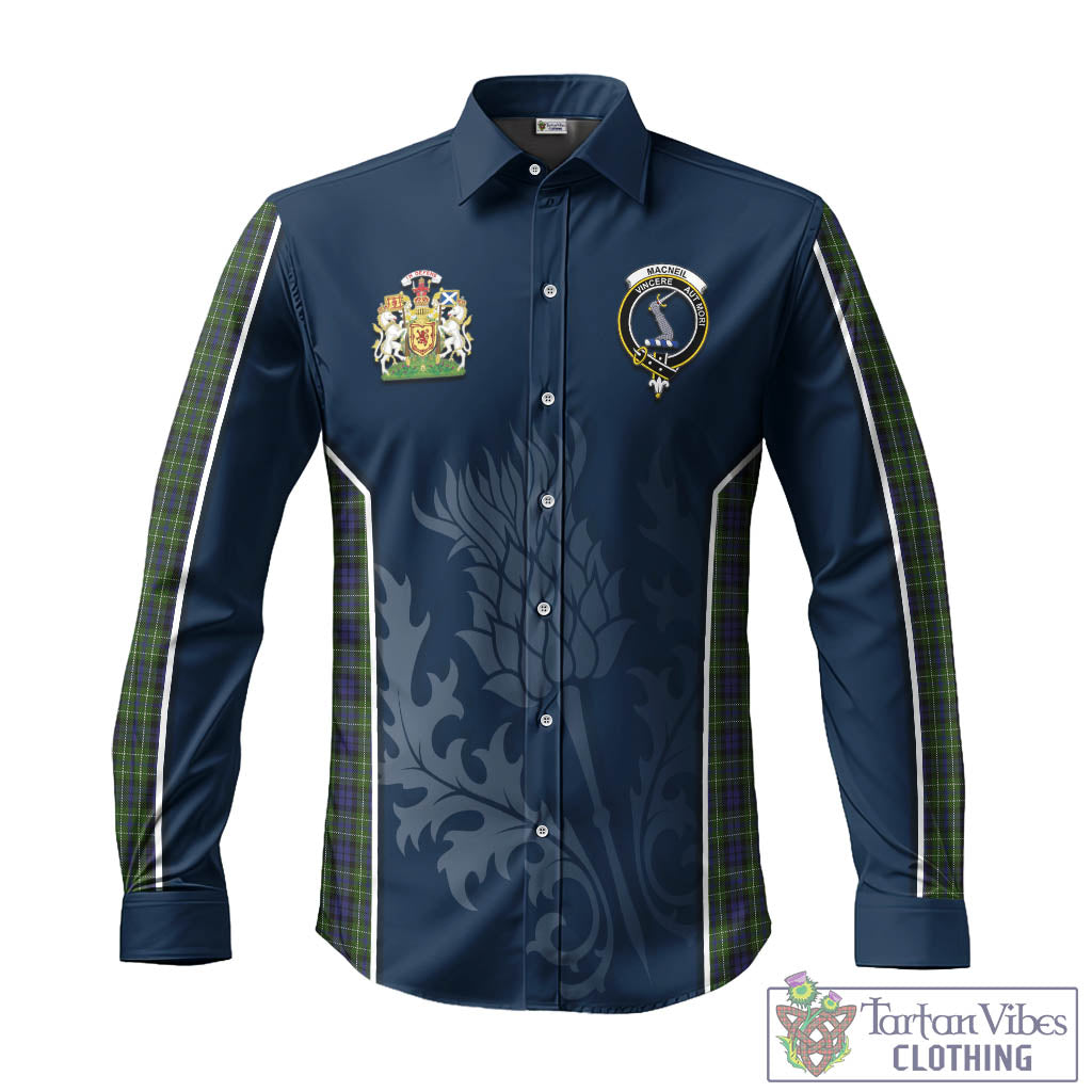 Tartan Vibes Clothing MacNeil of Colonsay Tartan Long Sleeve Button Up Shirt with Family Crest and Scottish Thistle Vibes Sport Style