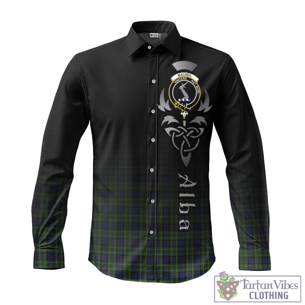 Tartan Vibes Clothing MacNeil of Colonsay Tartan Long Sleeve Button Up Featuring Alba Gu Brath Family Crest Celtic Inspired