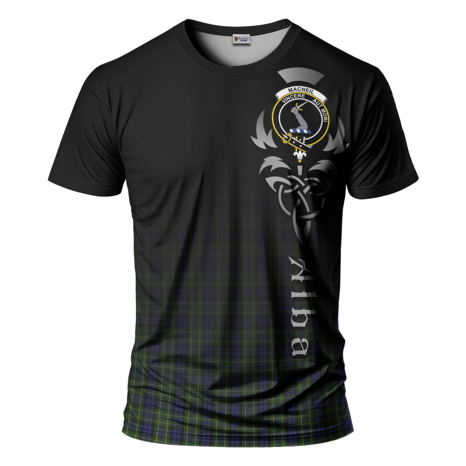 Tartan Vibes Clothing MacNeil of Colonsay Tartan T-Shirt Featuring Alba Gu Brath Family Crest Celtic Inspired