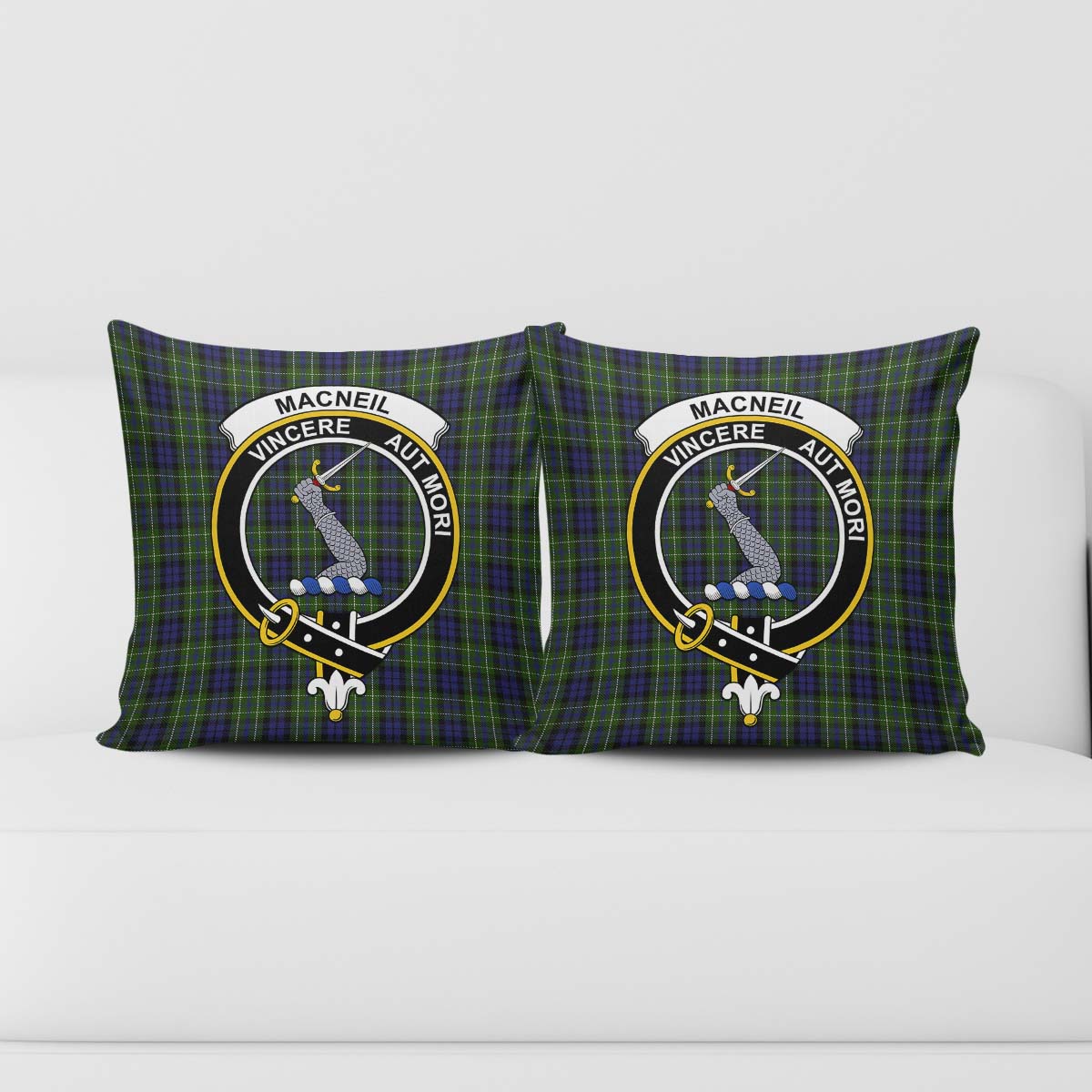 MacNeil of Colonsay Tartan Pillow Cover with Family Crest - Tartanvibesclothing