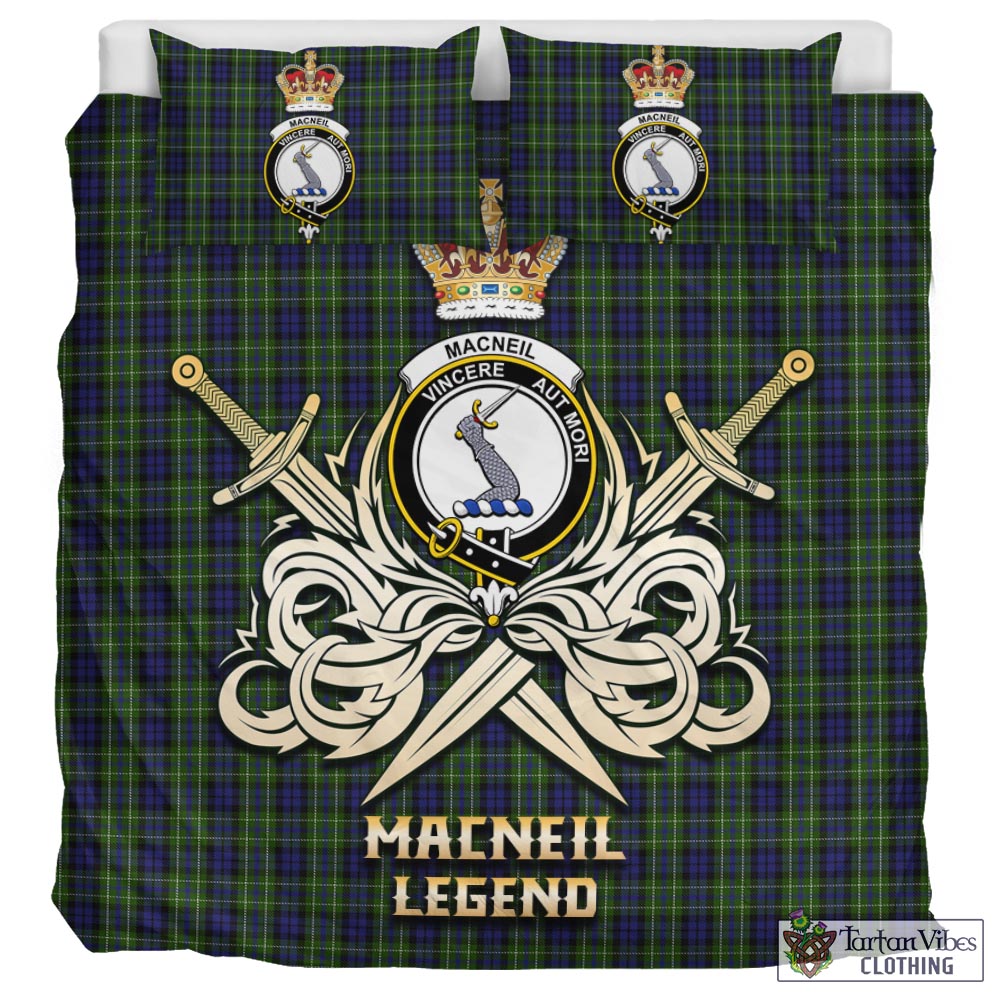 Tartan Vibes Clothing MacNeil of Colonsay Tartan Bedding Set with Clan Crest and the Golden Sword of Courageous Legacy