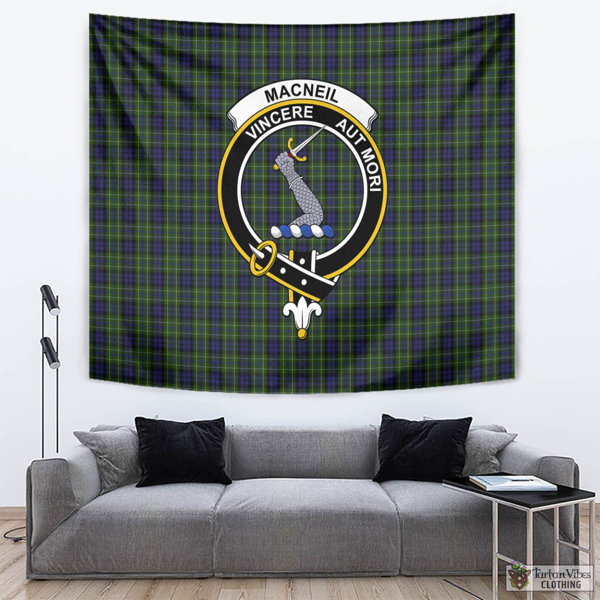 Tartan Vibes Clothing MacNeil of Colonsay Tartan Tapestry Wall Hanging and Home Decor for Room with Family Crest