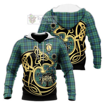 MacNeil of Colonsay Ancient Tartan Knitted Hoodie with Family Crest Celtic Wolf Style