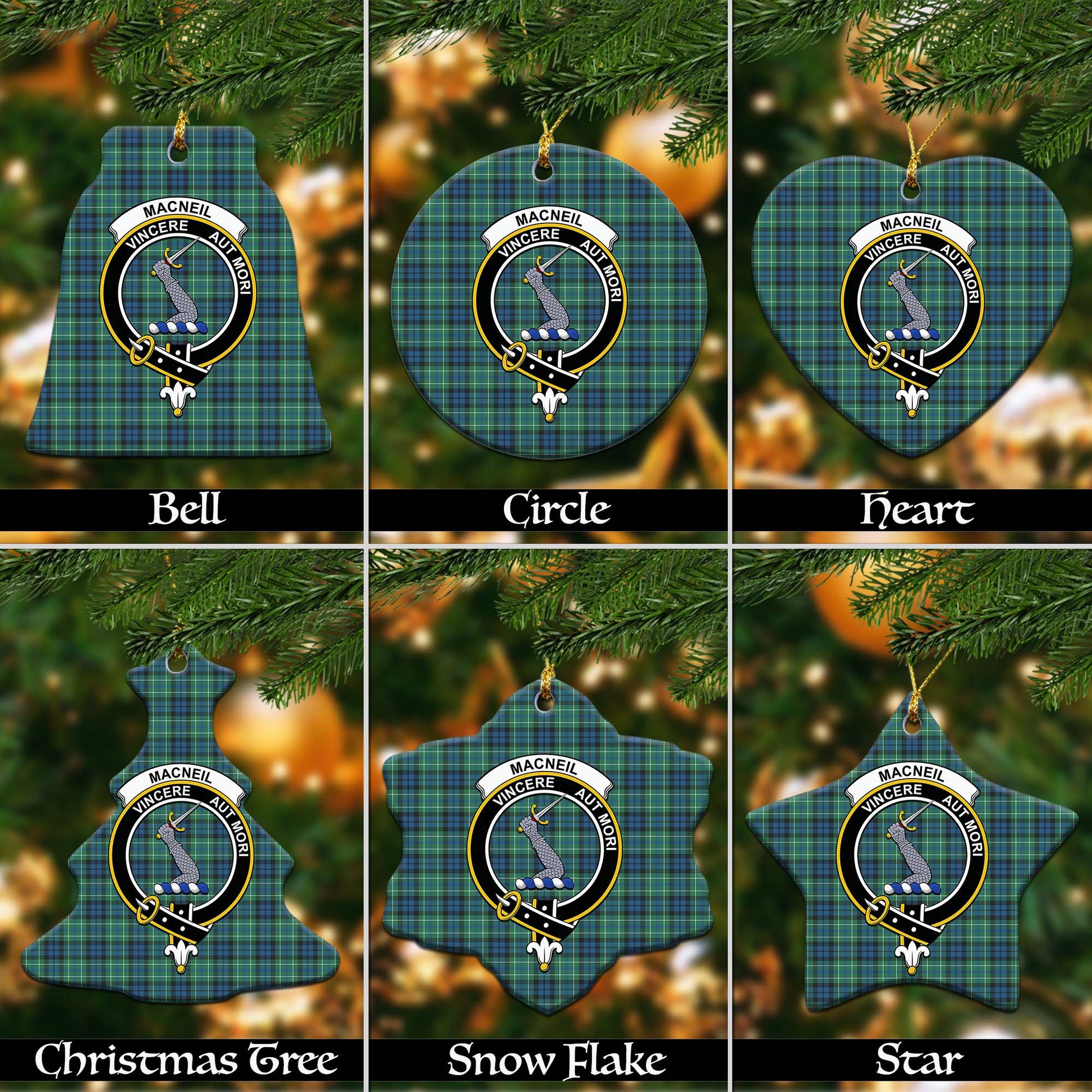 MacNeil of Colonsay Ancient Tartan Christmas Ornaments with Family Crest - Tartanvibesclothing