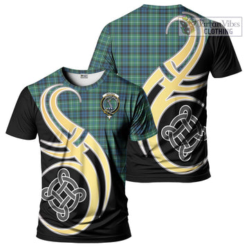 MacNeil of Colonsay Ancient Tartan T-Shirt with Family Crest and Celtic Symbol Style