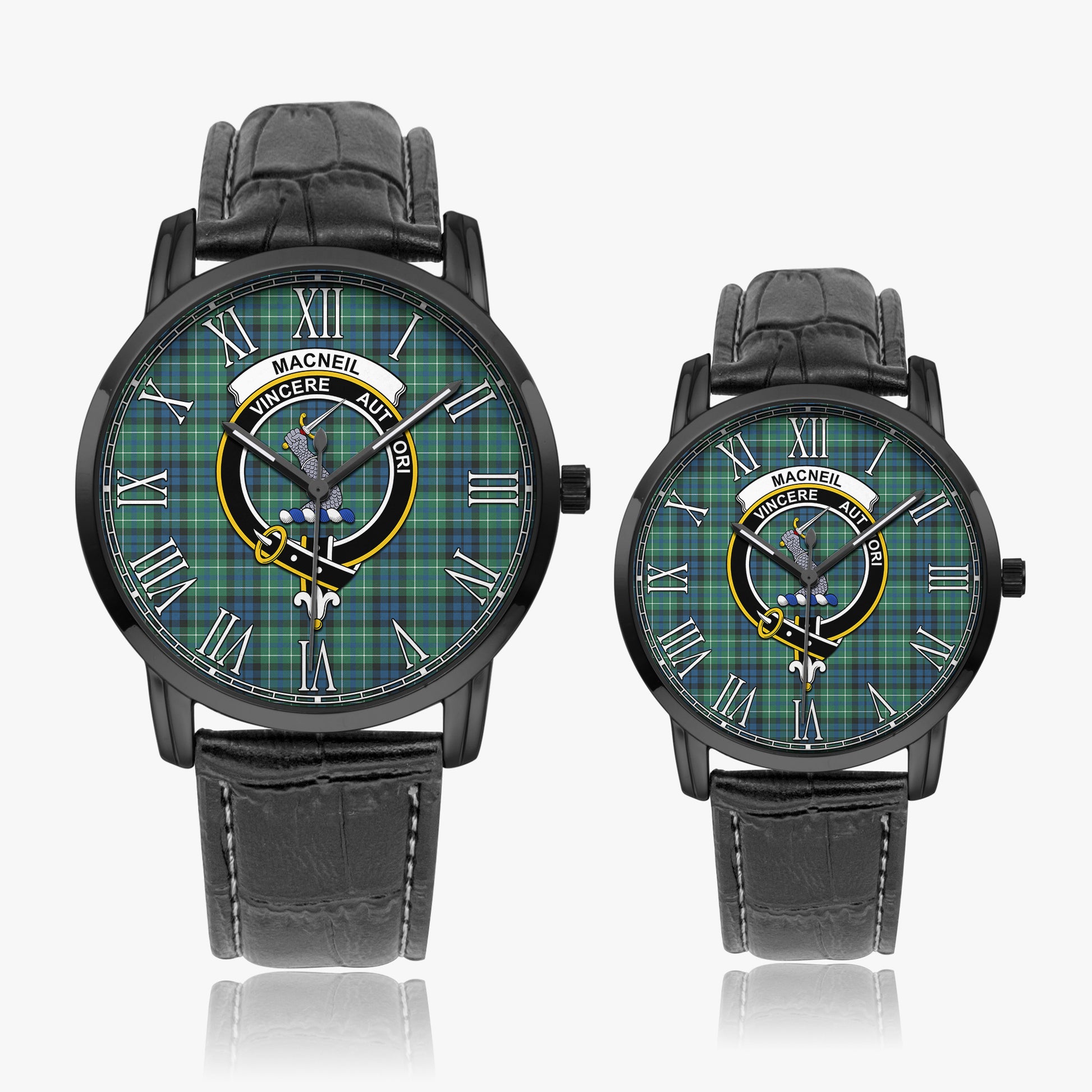 MacNeil of Colonsay Ancient Tartan Family Crest Leather Strap Quartz Watch - Tartanvibesclothing