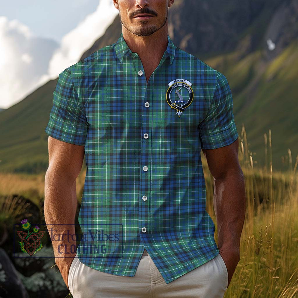 MacNeil of Colonsay Ancient Tartan Cotton Hawaiian Shirt with Family Crest Adult - Tartan Vibes Clothing