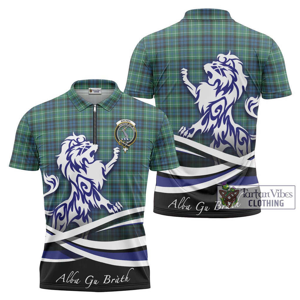 MacNeil of Colonsay Ancient Tartan Zipper Polo Shirt with Alba Gu Brath Regal Lion Emblem Unisex - Tartanvibesclothing Shop