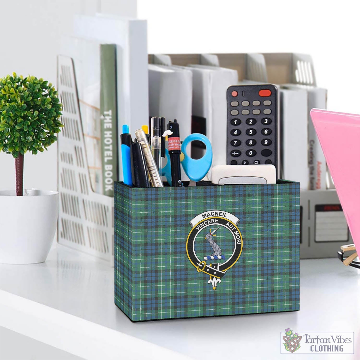 Tartan Vibes Clothing MacNeil of Colonsay Ancient Tartan Pen Holder with Family Crest