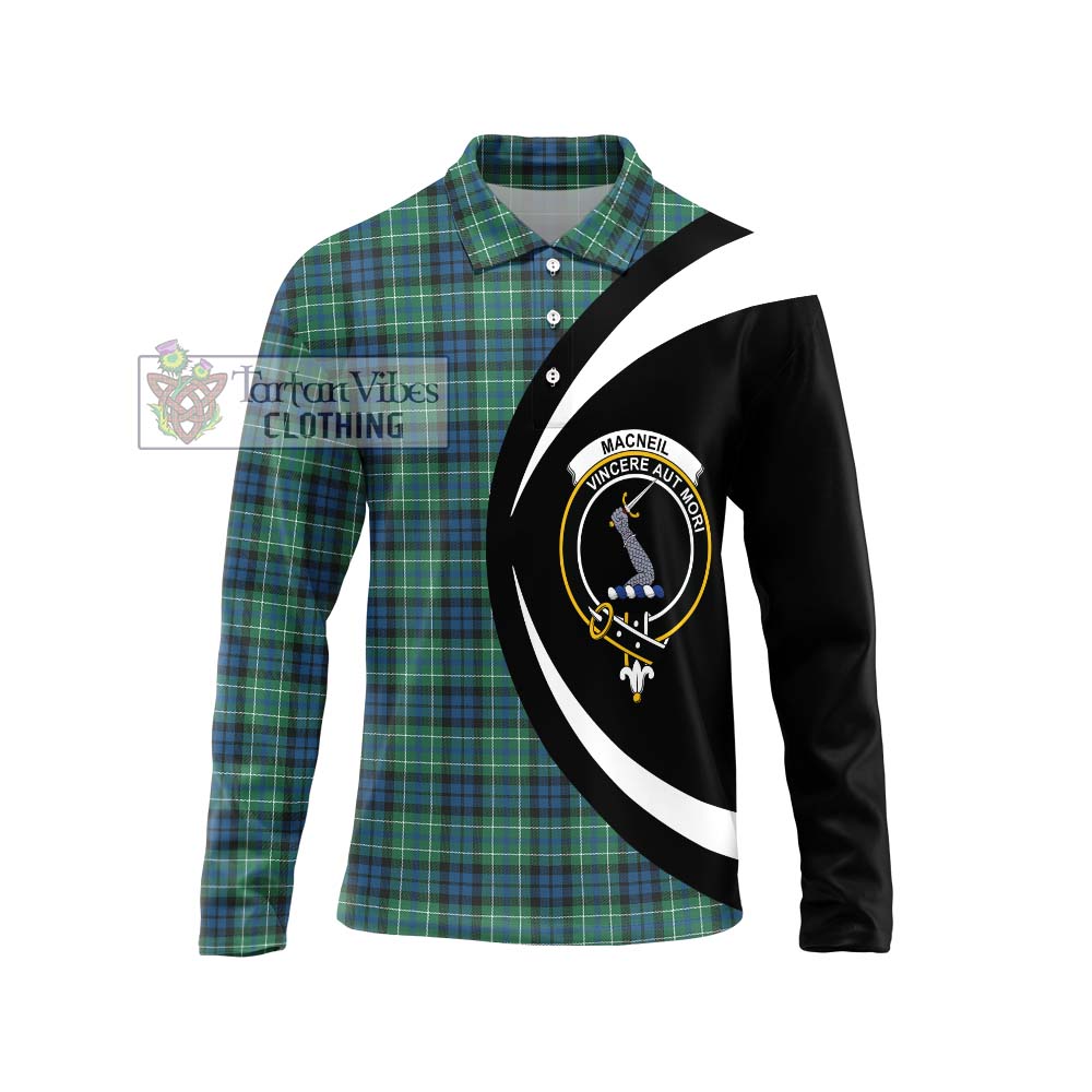 MacNeil of Colonsay Ancient Tartan Long Sleeve Polo Shirt with Family Crest Circle Style Unisex - Tartan Vibes Clothing