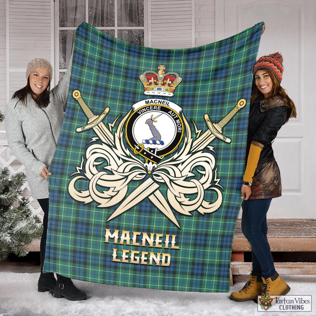 Tartan Vibes Clothing MacNeil of Colonsay Ancient Tartan Blanket with Clan Crest and the Golden Sword of Courageous Legacy