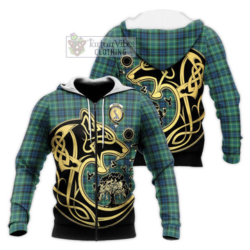 MacNeil of Colonsay Ancient Tartan Knitted Hoodie with Family Crest Celtic Wolf Style