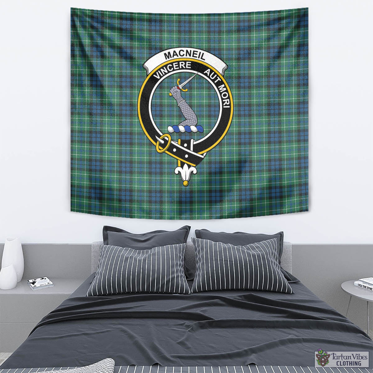 Tartan Vibes Clothing MacNeil of Colonsay Ancient Tartan Tapestry Wall Hanging and Home Decor for Room with Family Crest