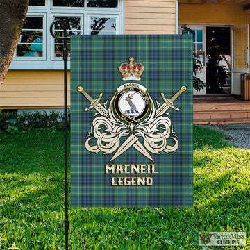 MacNeil of Colonsay Ancient Tartan Flag with Clan Crest and the Golden Sword of Courageous Legacy