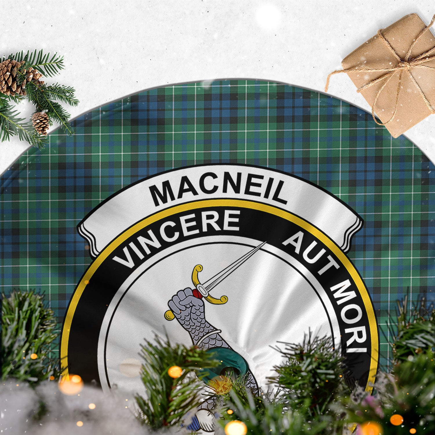 MacNeil of Colonsay Ancient Tartan Christmas Tree Skirt with Family Crest - Tartanvibesclothing