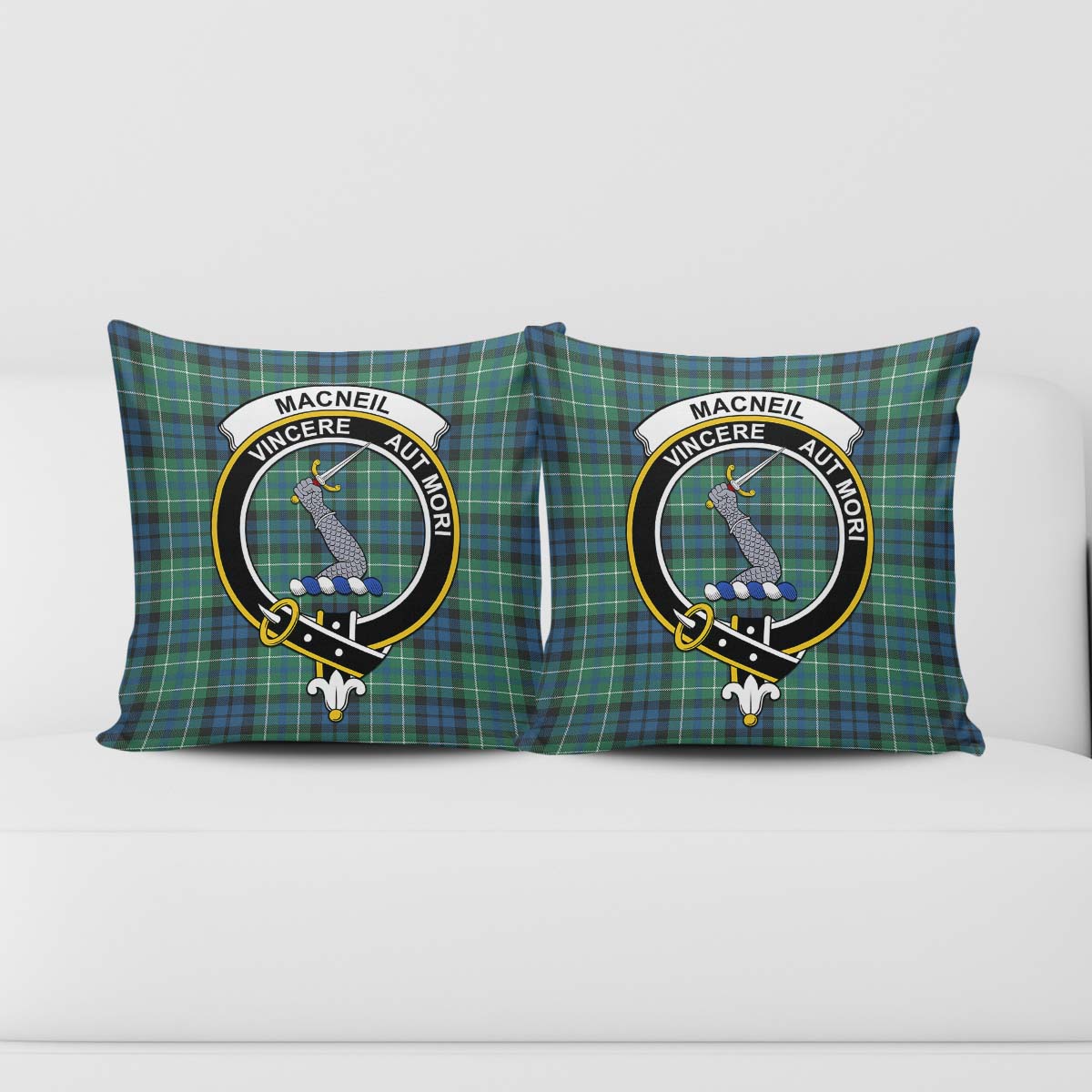 MacNeil of Colonsay Ancient Tartan Pillow Cover with Family Crest - Tartanvibesclothing