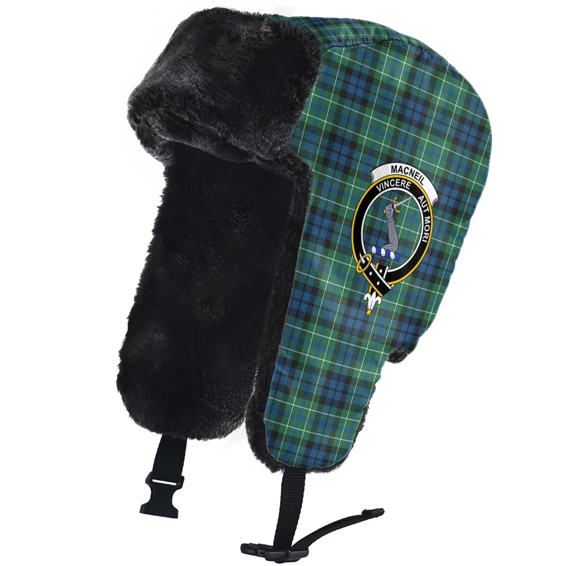 MacNeil of Colonsay Ancient Tartan Winter Trapper Hat with Family Crest - Tartanvibesclothing