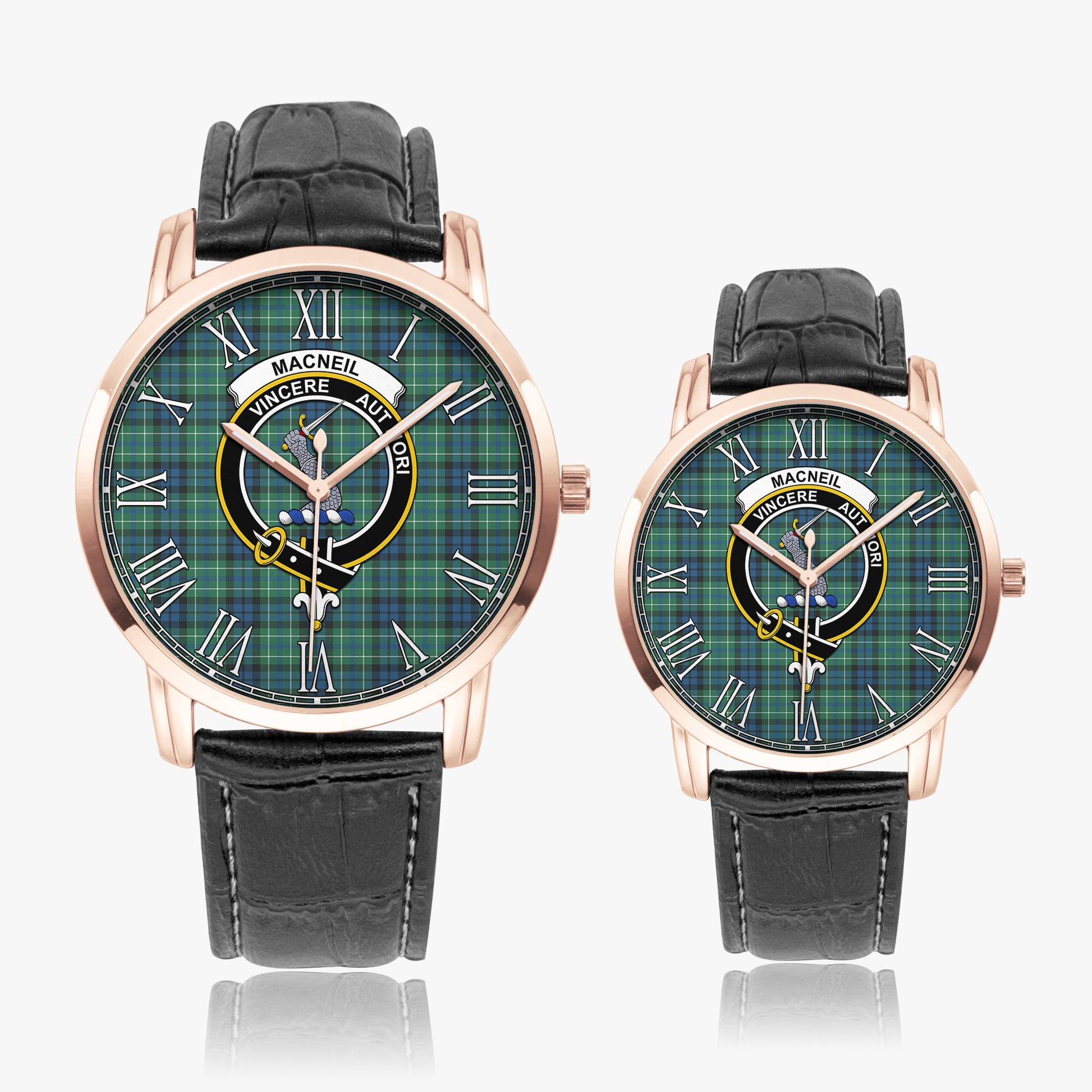 MacNeil of Colonsay Ancient Tartan Family Crest Leather Strap Quartz Watch - Tartanvibesclothing