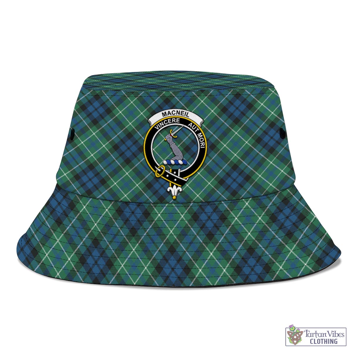 Tartan Vibes Clothing MacNeil of Colonsay Ancient Tartan Bucket Hat with Family Crest