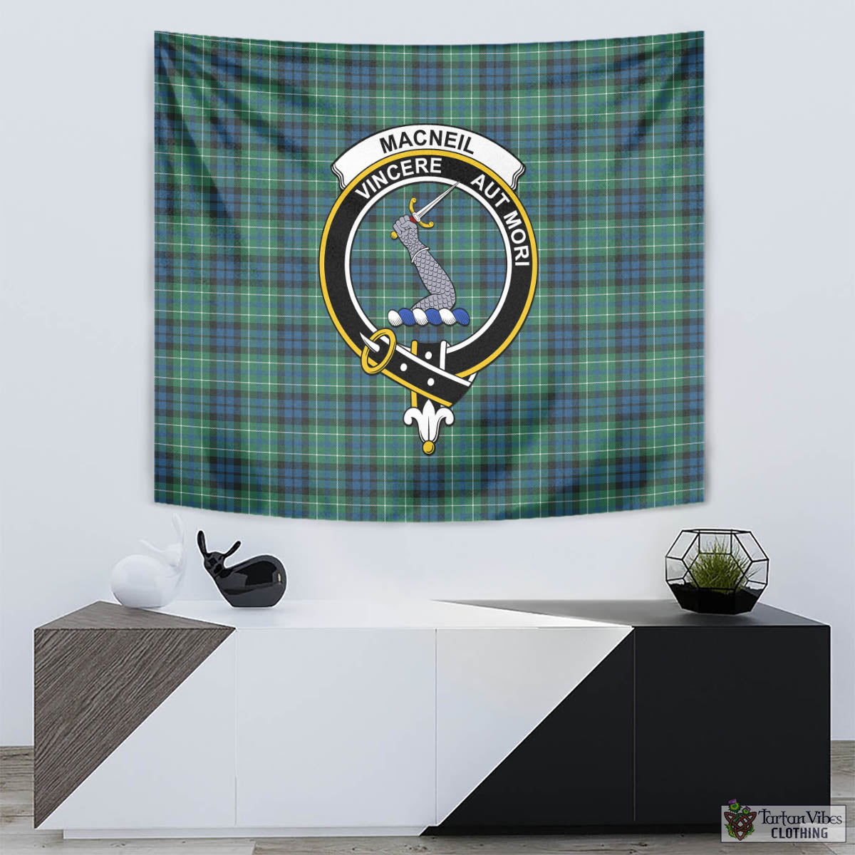 Tartan Vibes Clothing MacNeil of Colonsay Ancient Tartan Tapestry Wall Hanging and Home Decor for Room with Family Crest