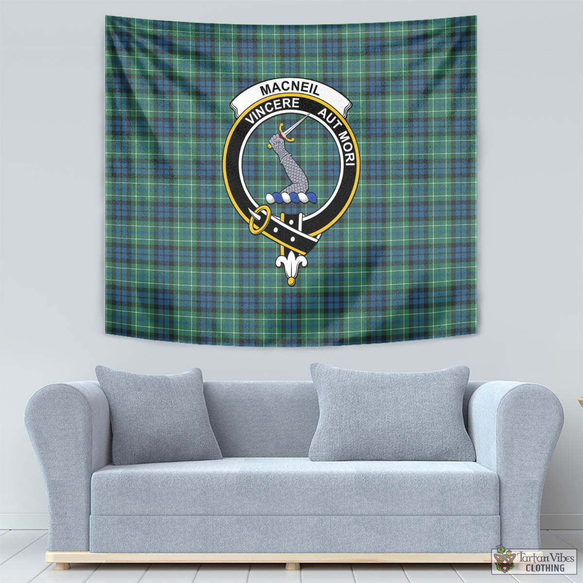 Tartan Vibes Clothing MacNeil of Colonsay Ancient Tartan Tapestry Wall Hanging and Home Decor for Room with Family Crest