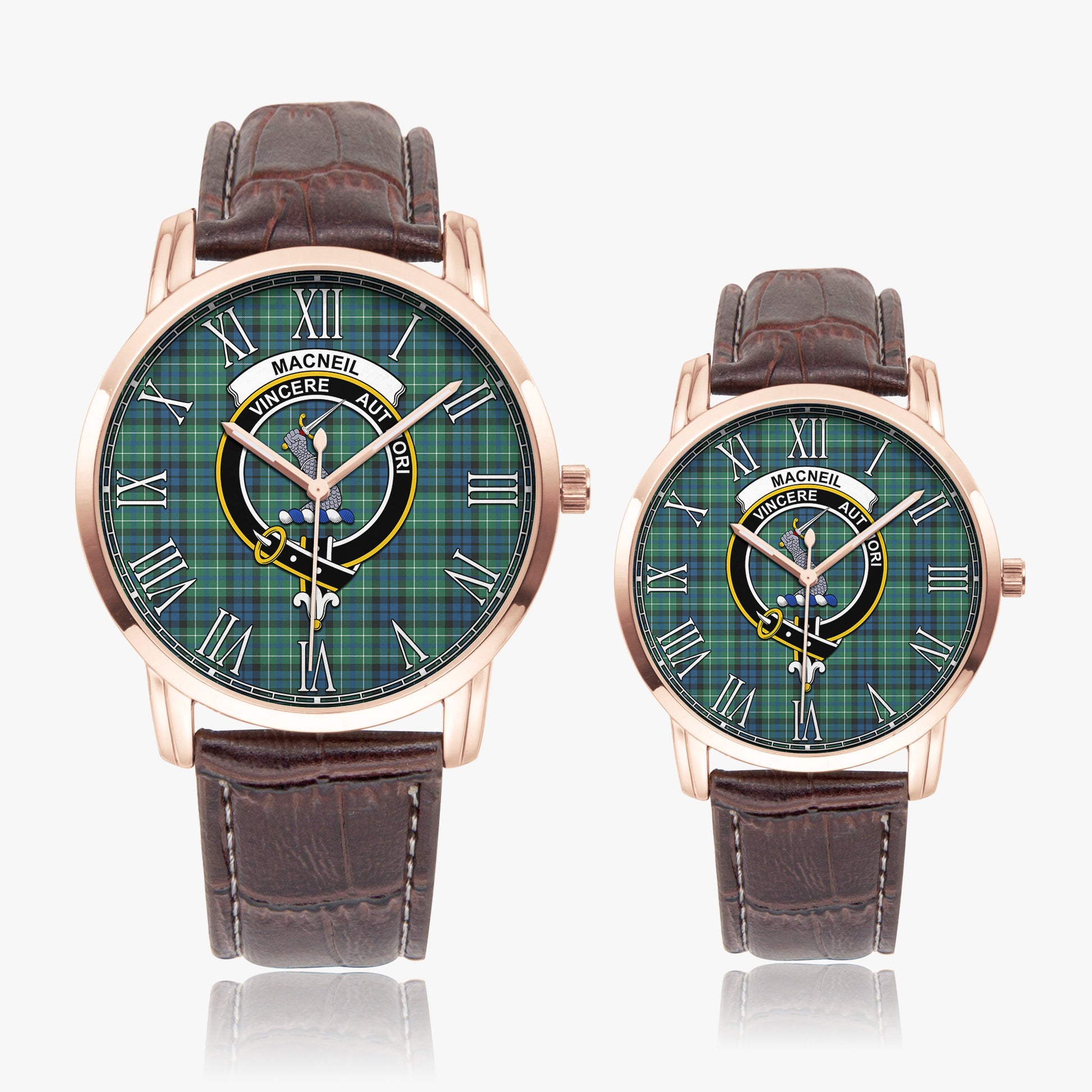 MacNeil of Colonsay Ancient Tartan Family Crest Leather Strap Quartz Watch - Tartanvibesclothing