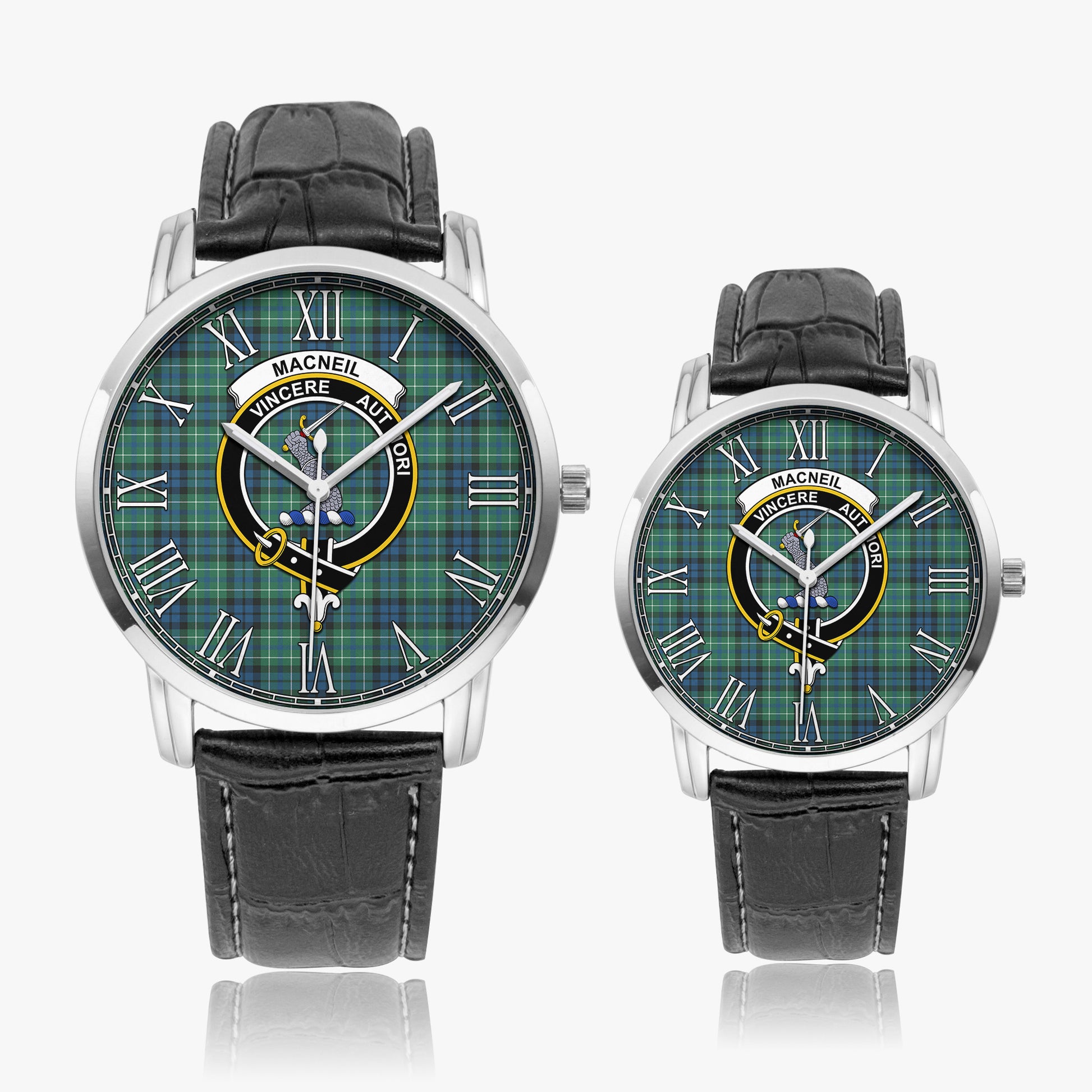 MacNeil of Colonsay Ancient Tartan Family Crest Leather Strap Quartz Watch - Tartanvibesclothing