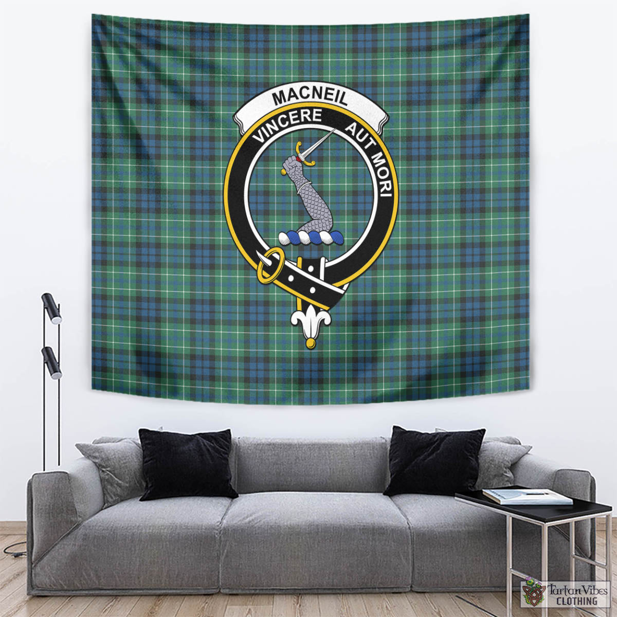 Tartan Vibes Clothing MacNeil of Colonsay Ancient Tartan Tapestry Wall Hanging and Home Decor for Room with Family Crest