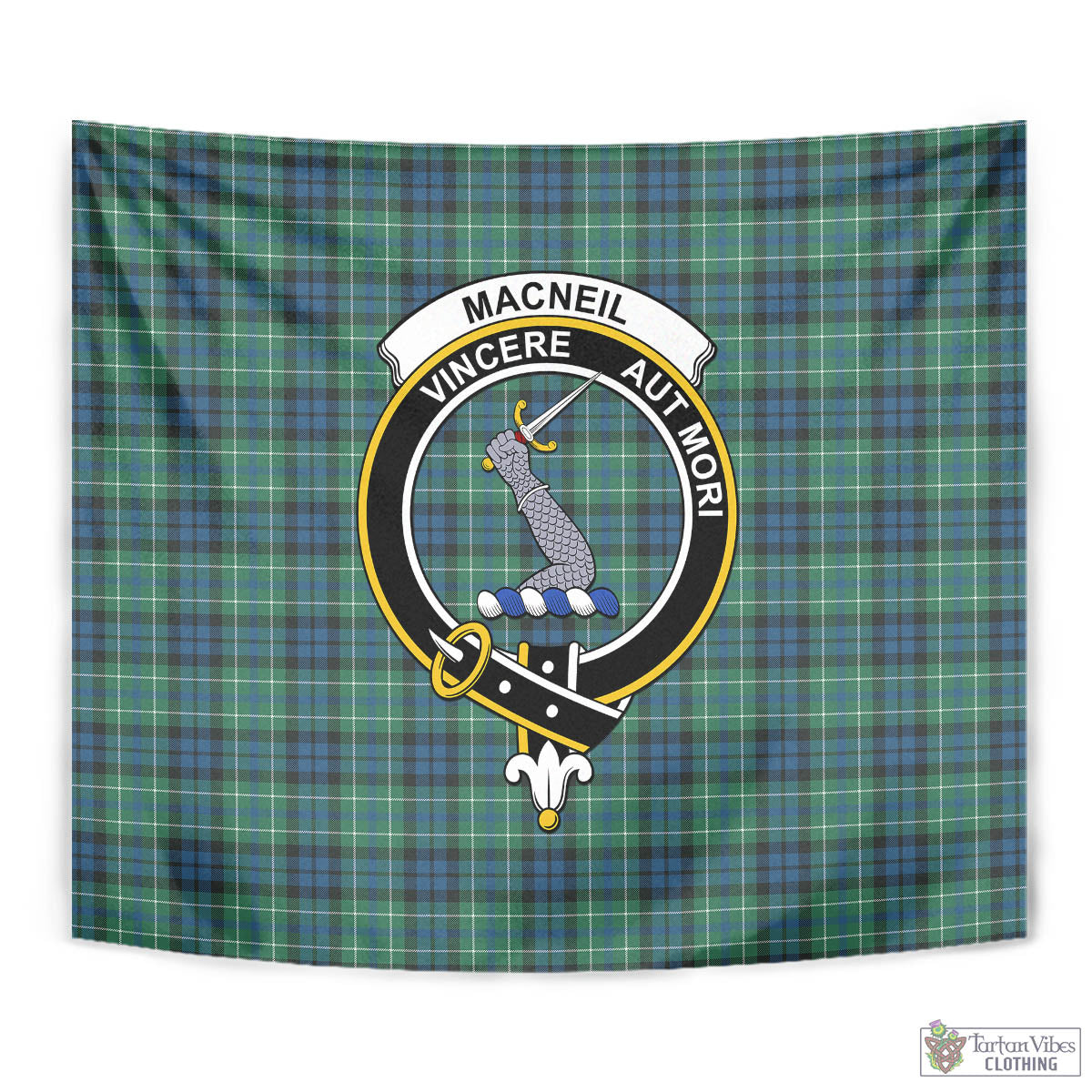 Tartan Vibes Clothing MacNeil of Colonsay Ancient Tartan Tapestry Wall Hanging and Home Decor for Room with Family Crest