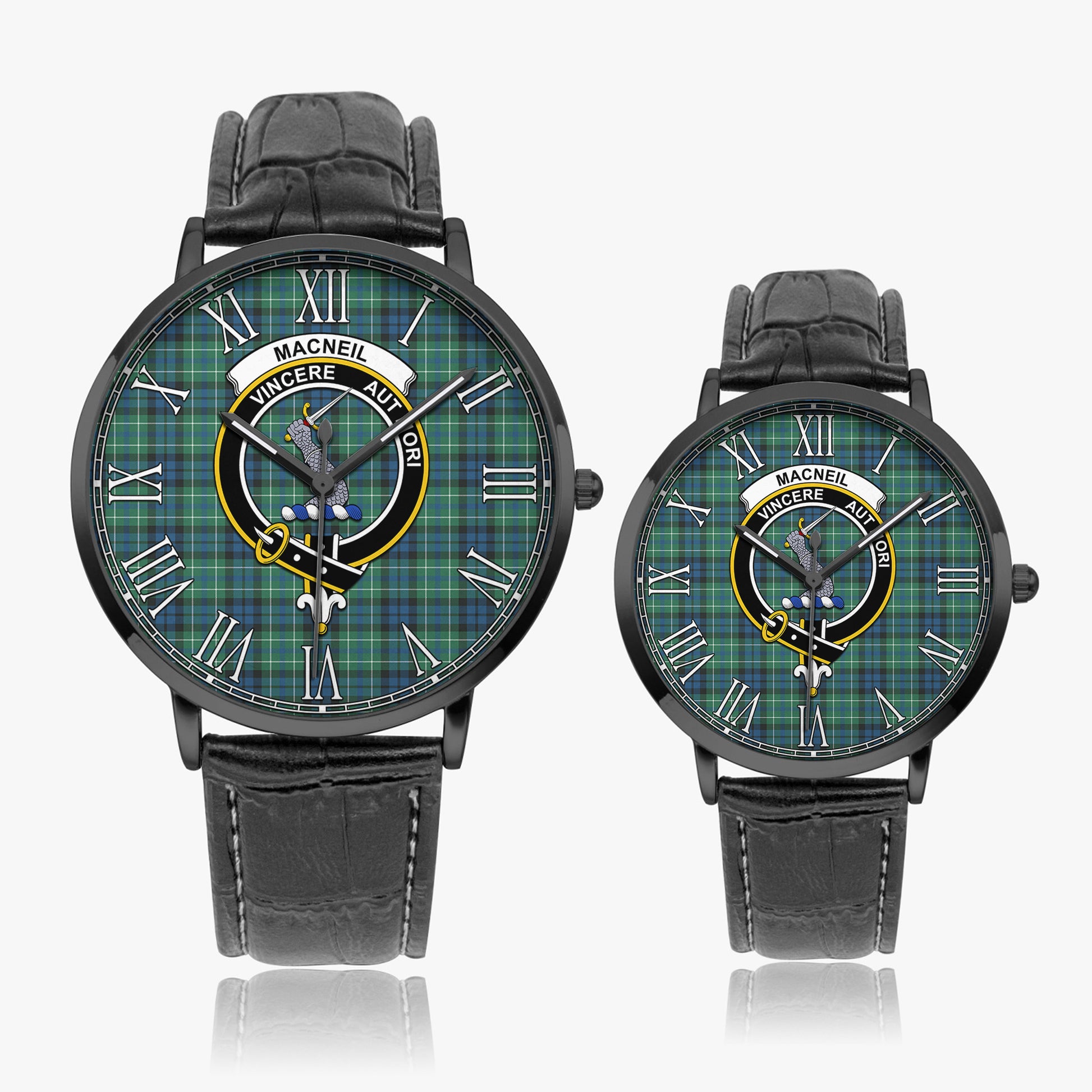 MacNeil of Colonsay Ancient Tartan Family Crest Leather Strap Quartz Watch - Tartanvibesclothing