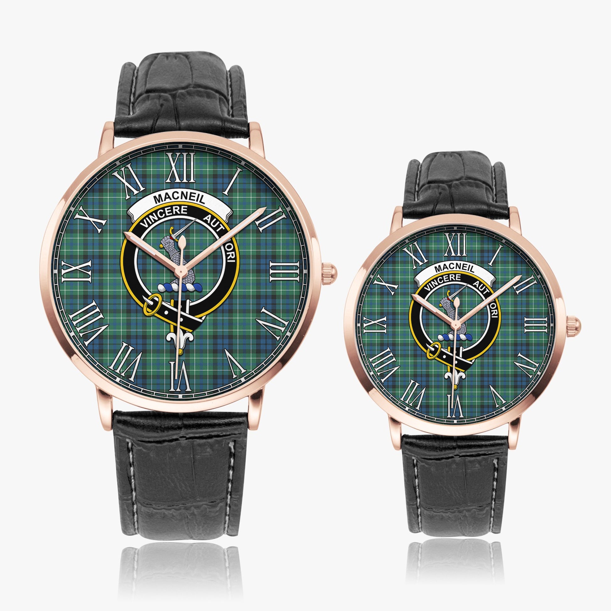 MacNeil of Colonsay Ancient Tartan Family Crest Leather Strap Quartz Watch - Tartanvibesclothing