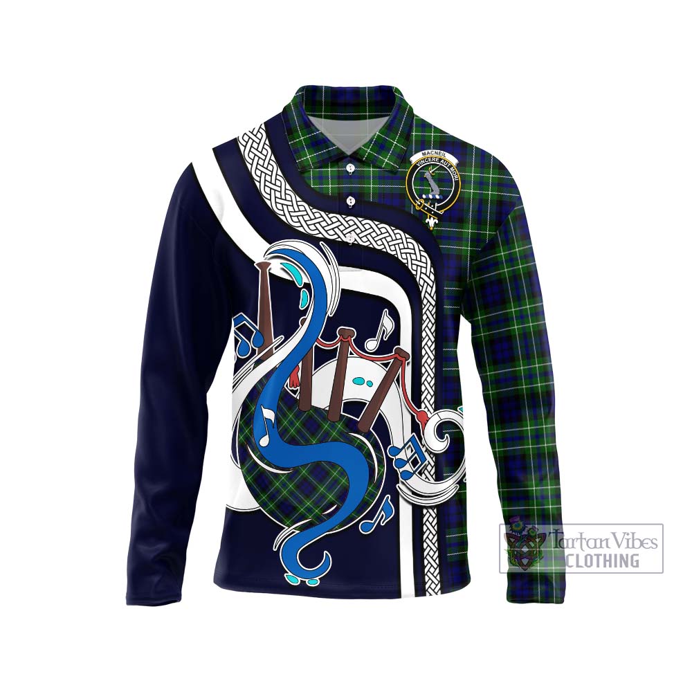 Tartan Vibes Clothing MacNeil of Colonsay Modern Tartan Long Sleeve Polo Shirt with Epic Bagpipe Style