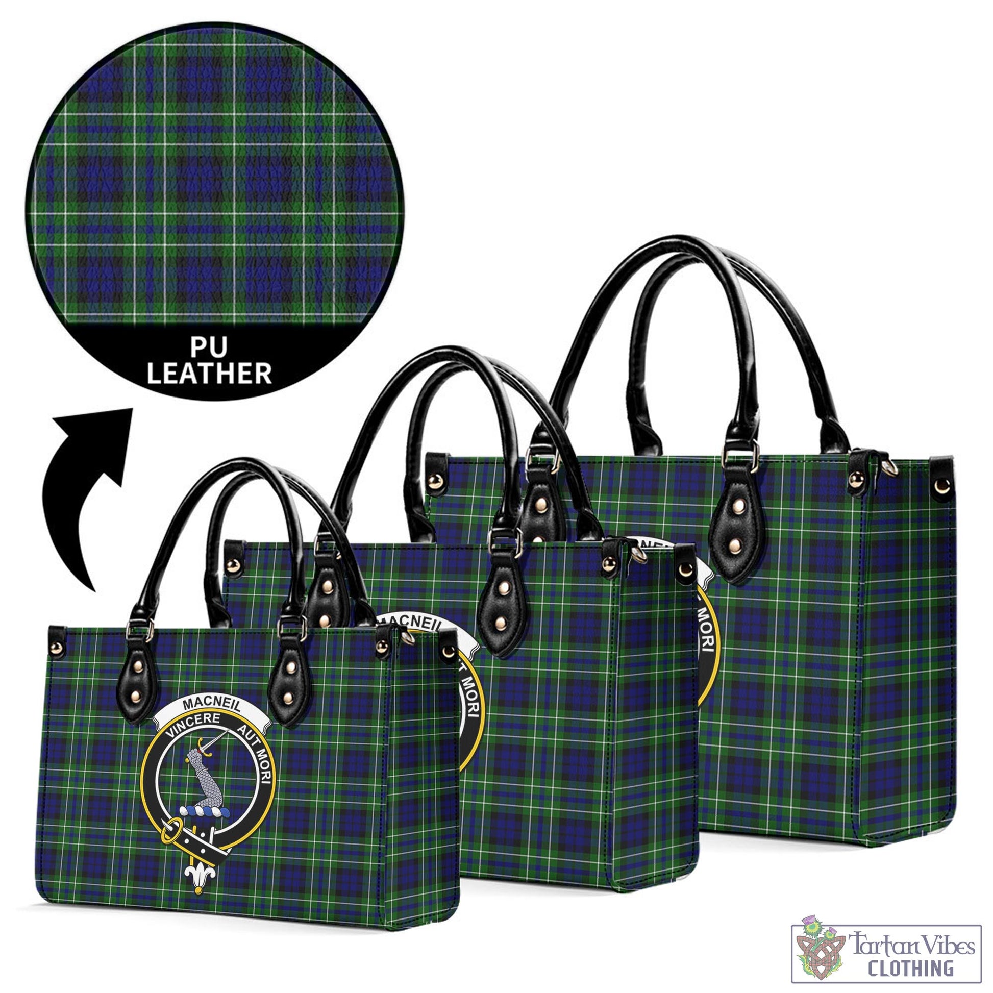 Tartan Vibes Clothing MacNeil of Colonsay Modern Tartan Luxury Leather Handbags with Family Crest