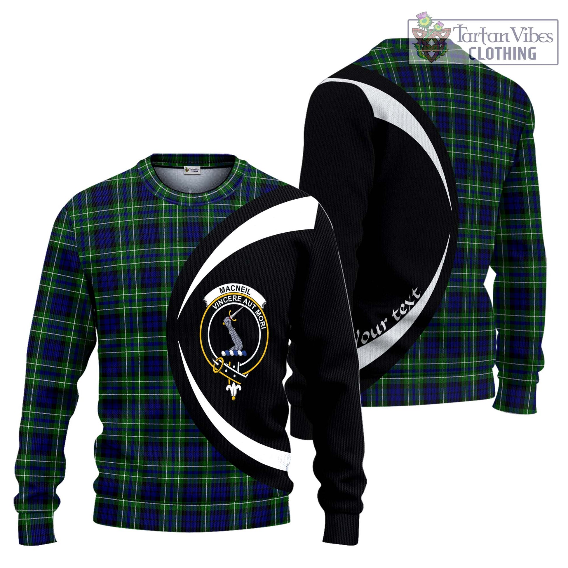 MacNeil of Colonsay Modern Tartan Knitted Sweater with Family Crest Circle Style Unisex - Tartan Vibes Clothing