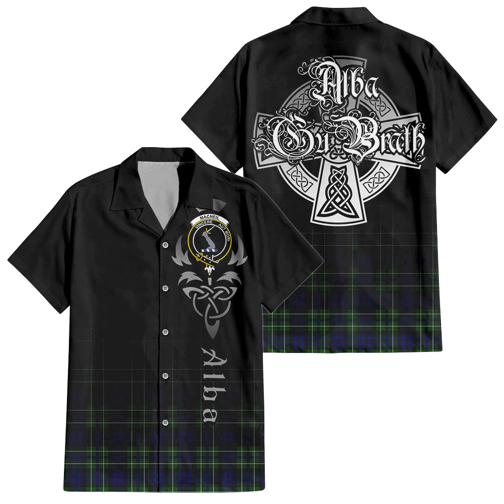 Tartan Vibes Clothing MacNeil of Colonsay Modern Tartan Short Sleeve Button Up Featuring Alba Gu Brath Family Crest Celtic Inspired