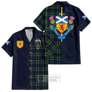 MacNeil of Colonsay Modern Tartan Short Sleeve Button Shirt Alba with Scottish Lion Royal Arm Half Style